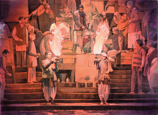 Ganga Aarti in Haridwar – High Quality Print of Artwork by Pieter Weltevrede