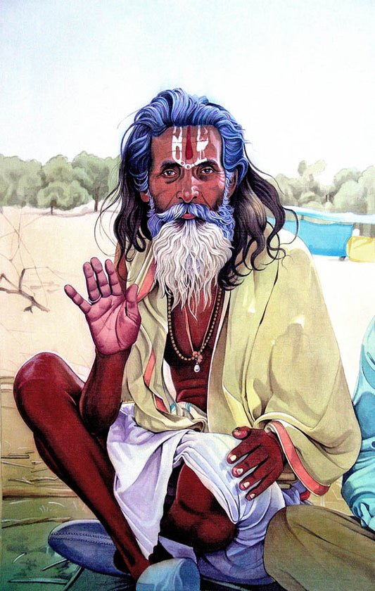 Sadhu Sitting Down - High Quality Print of Artwork by Pieter Weltevrede