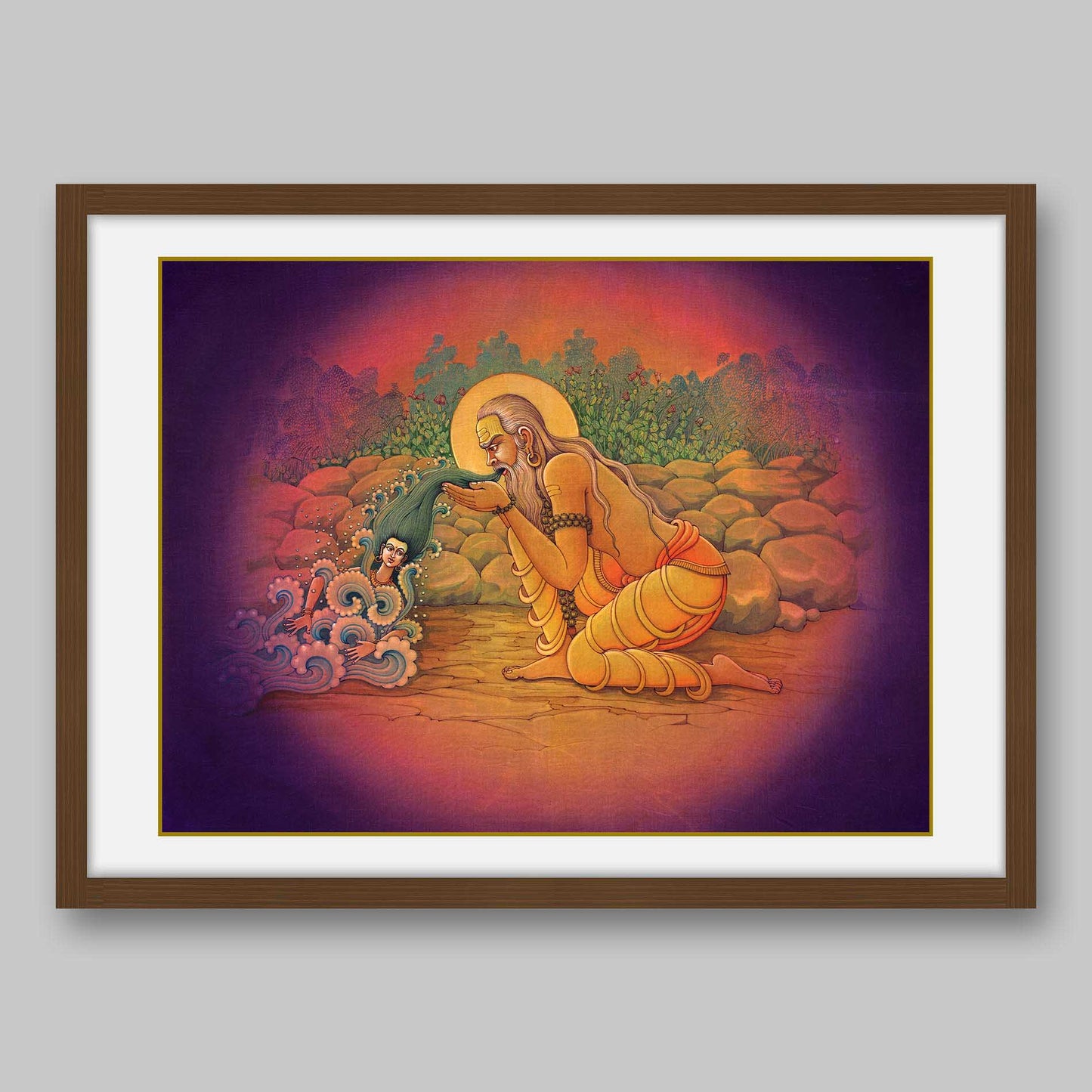Sage Jahnu swallowing the entire Ganga – High Quality Print of Artwork by Pieter Weltevrede