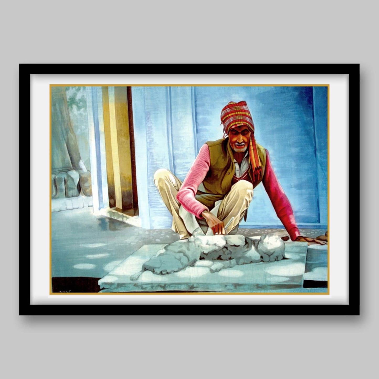 Construction Worker India - High Quality Print of Artwork by Pieter Weltevrede