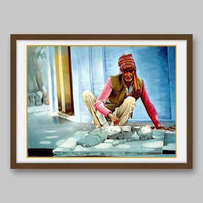 Construction Worker India - High Quality Print of Artwork by Pieter Weltevrede