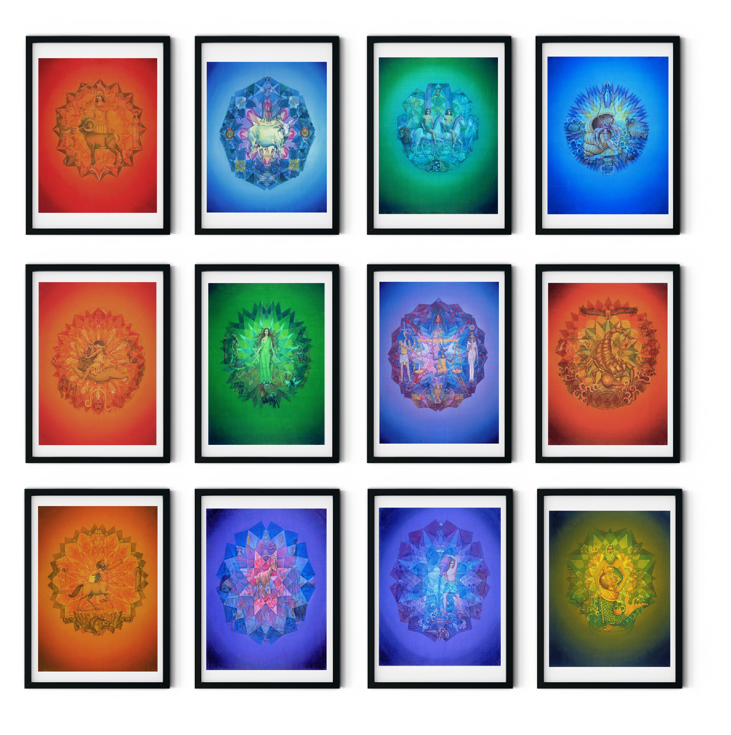 All Zodiac Mandala Art Set – The 12 Vedic Zodiac Signs High-Quality Art Prints by Pieter Weltevrede