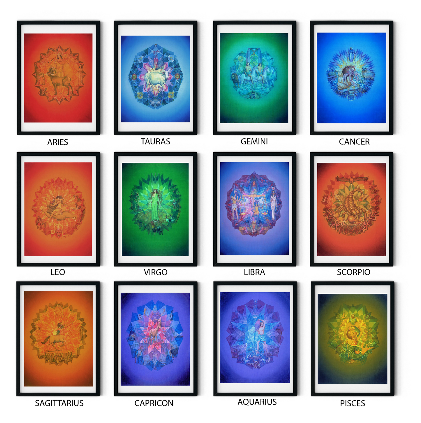All Zodiac Mandala Art Set – The 12 Vedic Zodiac Signs High-Quality Art Prints by Pieter Weltevrede