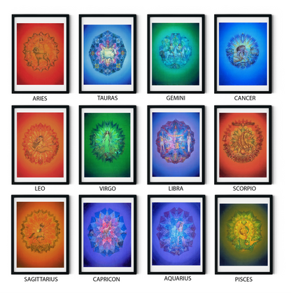 All Zodiac Mandala Art Set – The 12 Vedic Zodiac Signs High-Quality Art Prints by Pieter Weltevrede