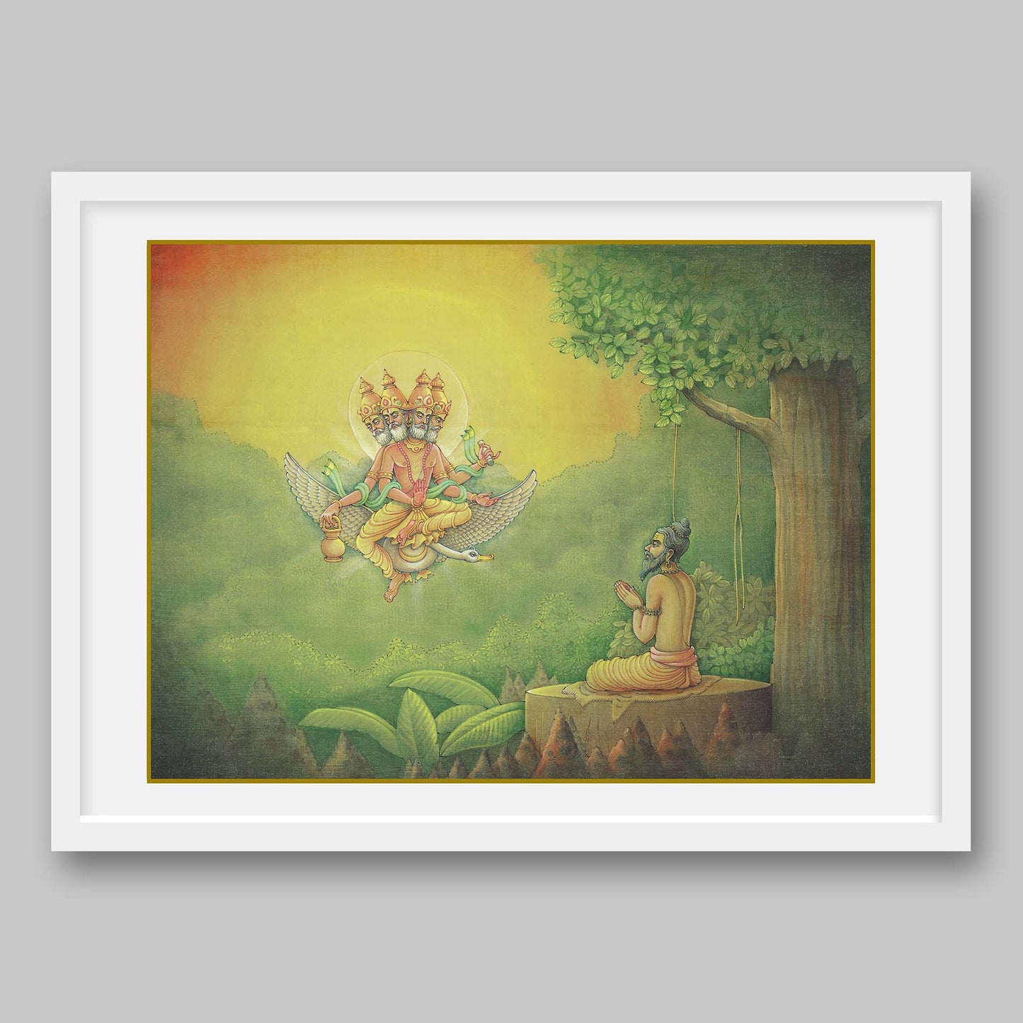 Hindu God, Brahma, blessing Bhagirath – High Quality Print of Artwork by Pieter Weltevrede
